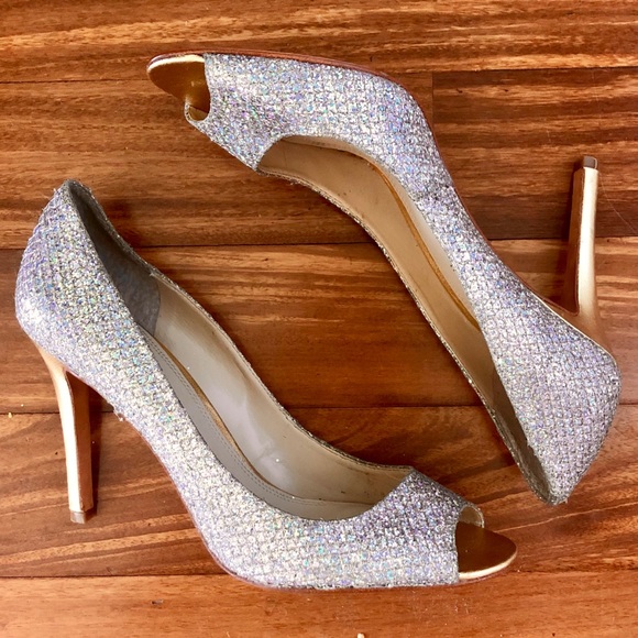 NWOT Enzo Angiolini sparkly open toe high heels - Picture 3 of 8